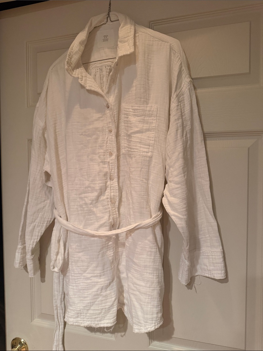 Gauze Button-Up Beach Romper with Tie Belt